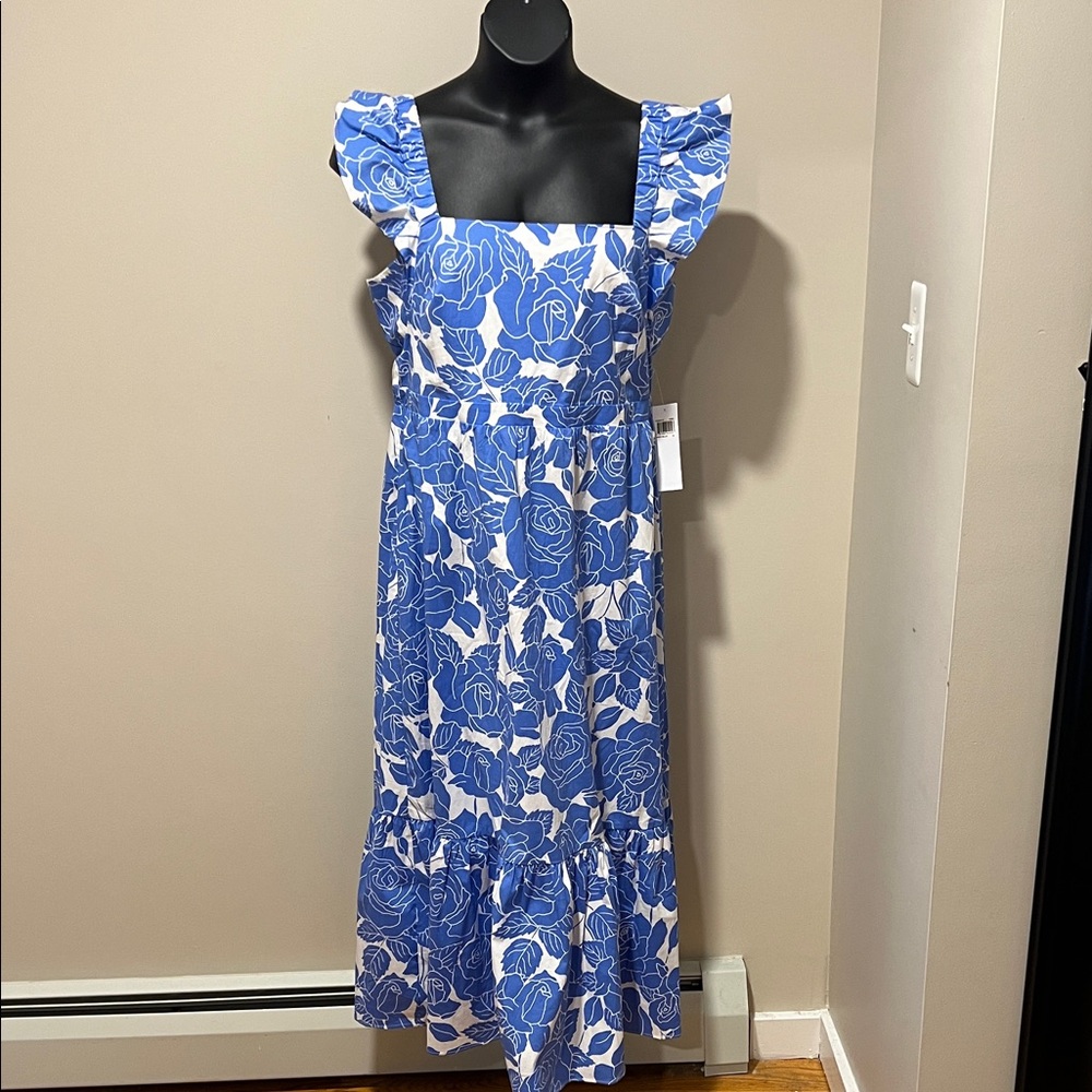 London Times White and Blue Floral Midi Dress